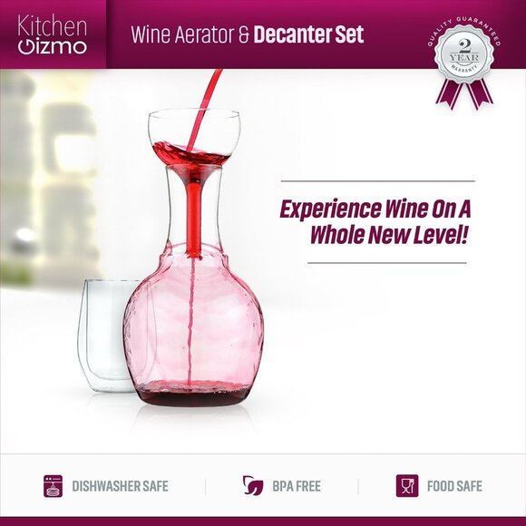 Kitchen Gizmo Wine Decanter, Aerator and Wine Glass Set100% Hand Blown Lead free - Picture 3 of 7